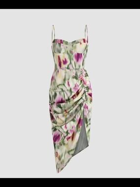 Cider Floral Green And Pink Watercolor Rusched Midi Dress 3XL NWT (8762)